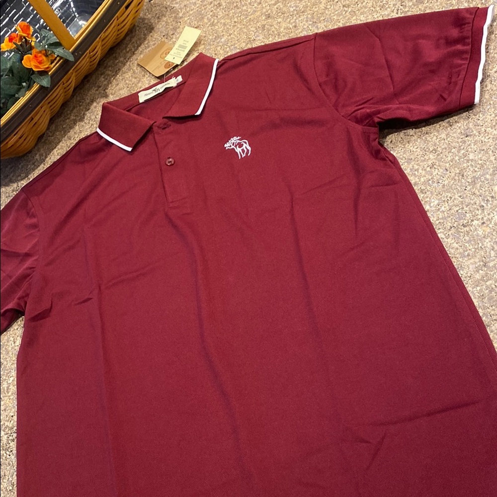 NWT Abercrombie & Fitch Short Sleeve Polo Shirt Pullover XXL Burgundy? and White